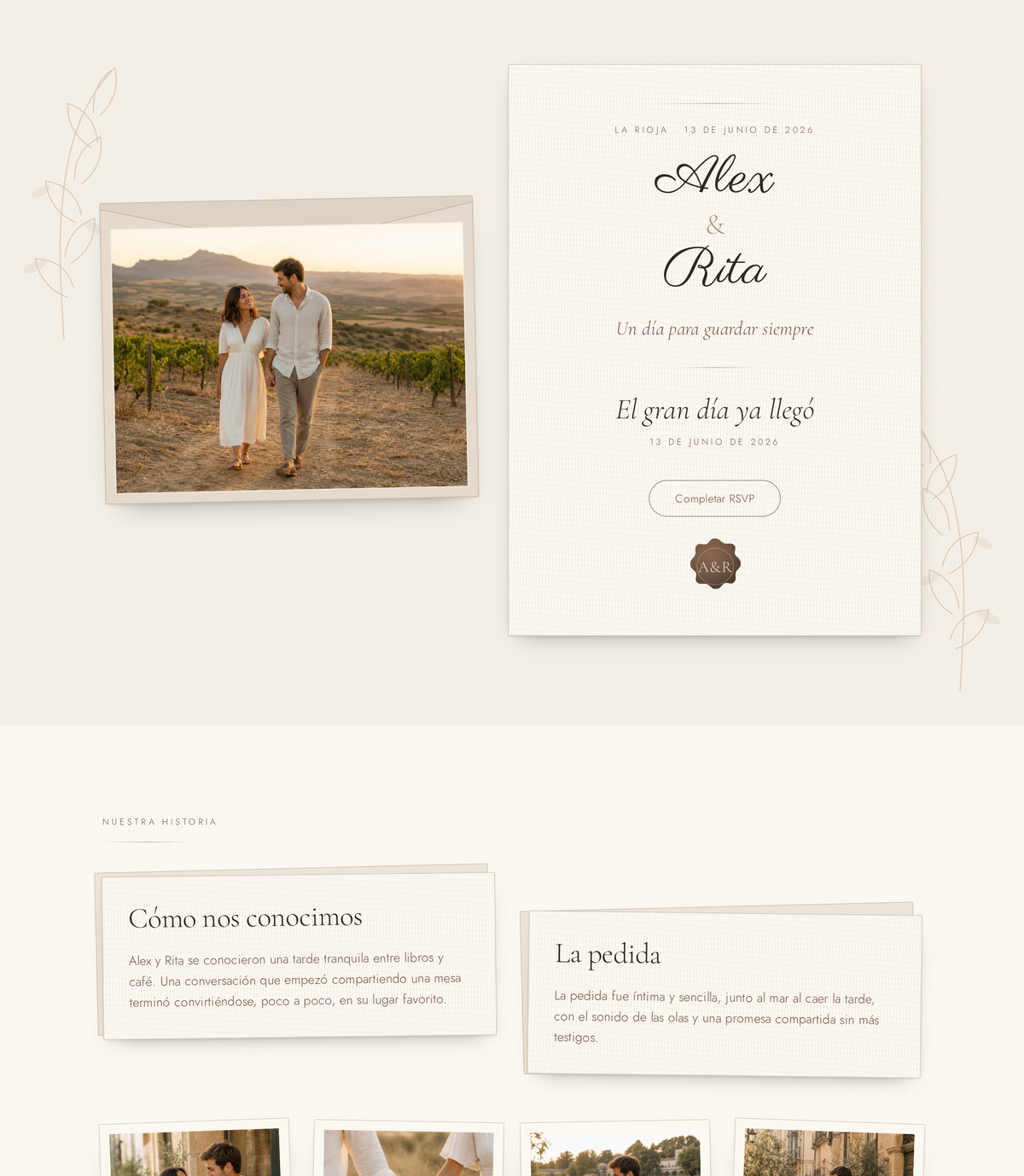 Web de boda de Alex y Rita en estilo artesanal