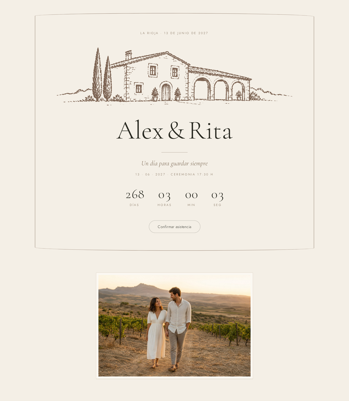 Web de boda de Alex y Rita en estilo ilustrado